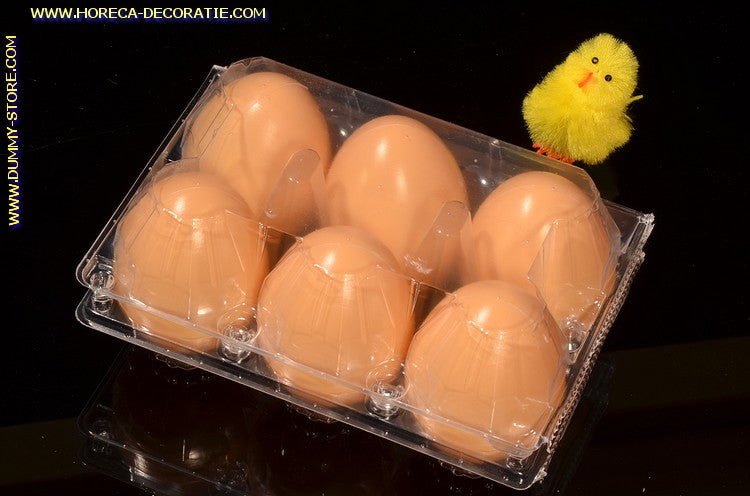 Doos met 6 eieren BRUIN (decoratie) - 45x65 mm dummy - imitatie