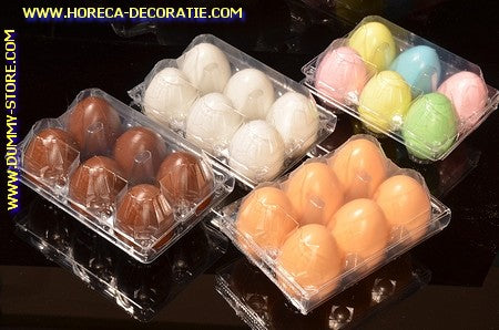 4 dozen met 6 kunststof eieren (decoratie) - 45x65 mm dummy namaak imitatie